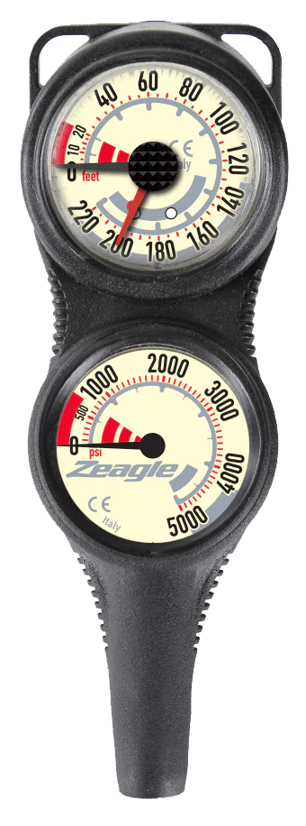 Zeagle - Combo 2 Gauge SPG/Depth Gauge with Black Miflex Hose